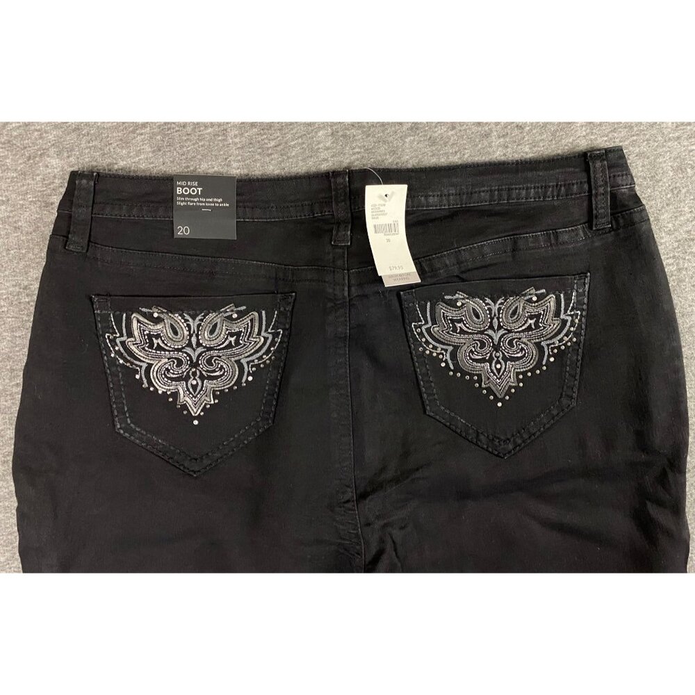 Lane Bryant Womens Mid Rise Bootcut Jeans Size 20 Black Embellished Back Pockets